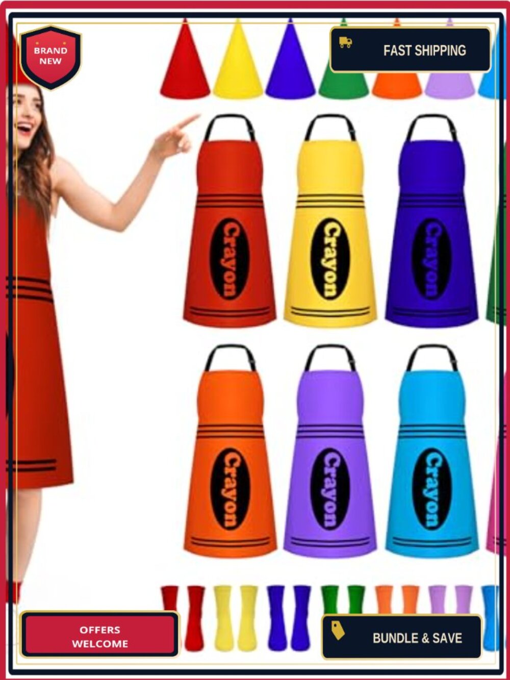 Crayon Costume Adult Set 8pc Apron Hat Socks Halloween Group